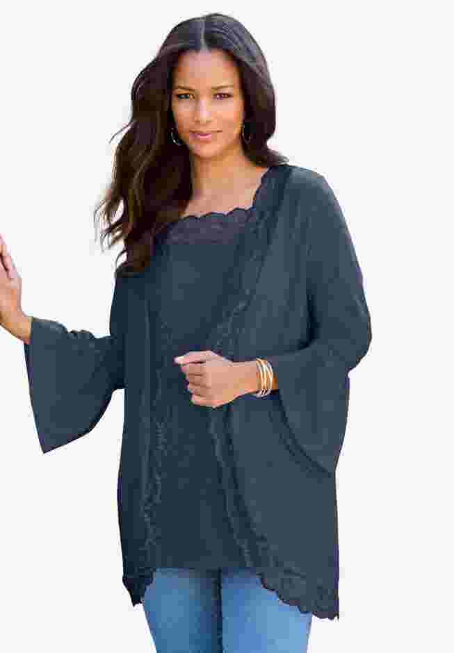 Lace-Detailed Cardigan and Tank Set image number 0