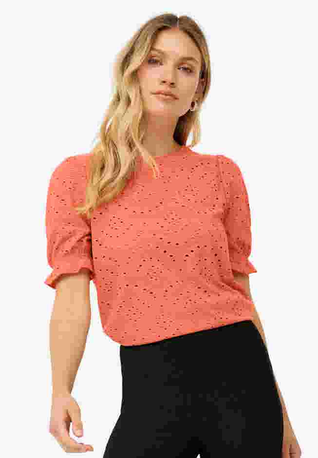 Short Puff Sleeve Eyelet Tee image number 0