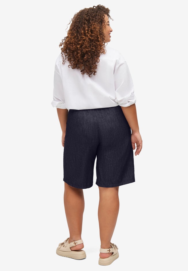 100% Cotton Denim Elastic Waistband Pull-On Shorts image number 1