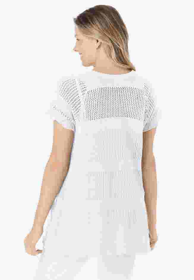 Tie-Neck Pointelle Cardigan Sweater image number 1