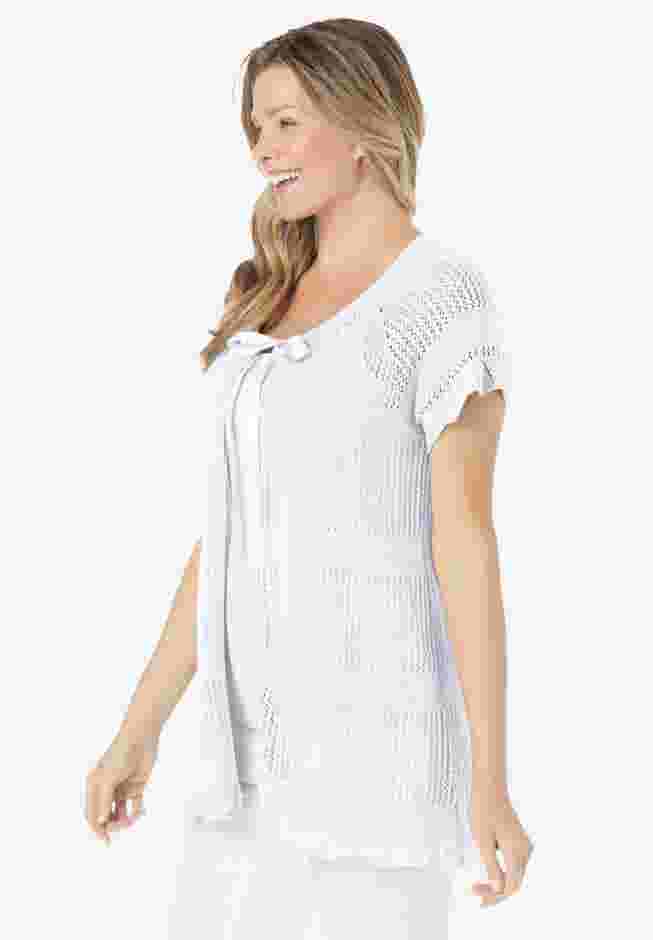Tie-Neck Pointelle Cardigan Sweater image number 2