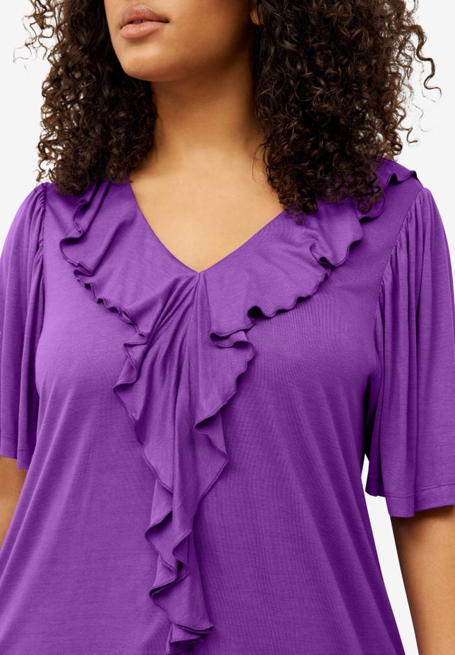 Ruffle Neckline Flutter Sleeve Tunic image number 2
