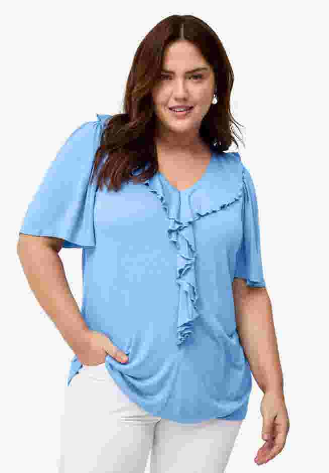 Ruffle Neckline Flutter Sleeve Tunic image number 0