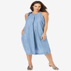 Denim Tie-Neck Dress image number null
