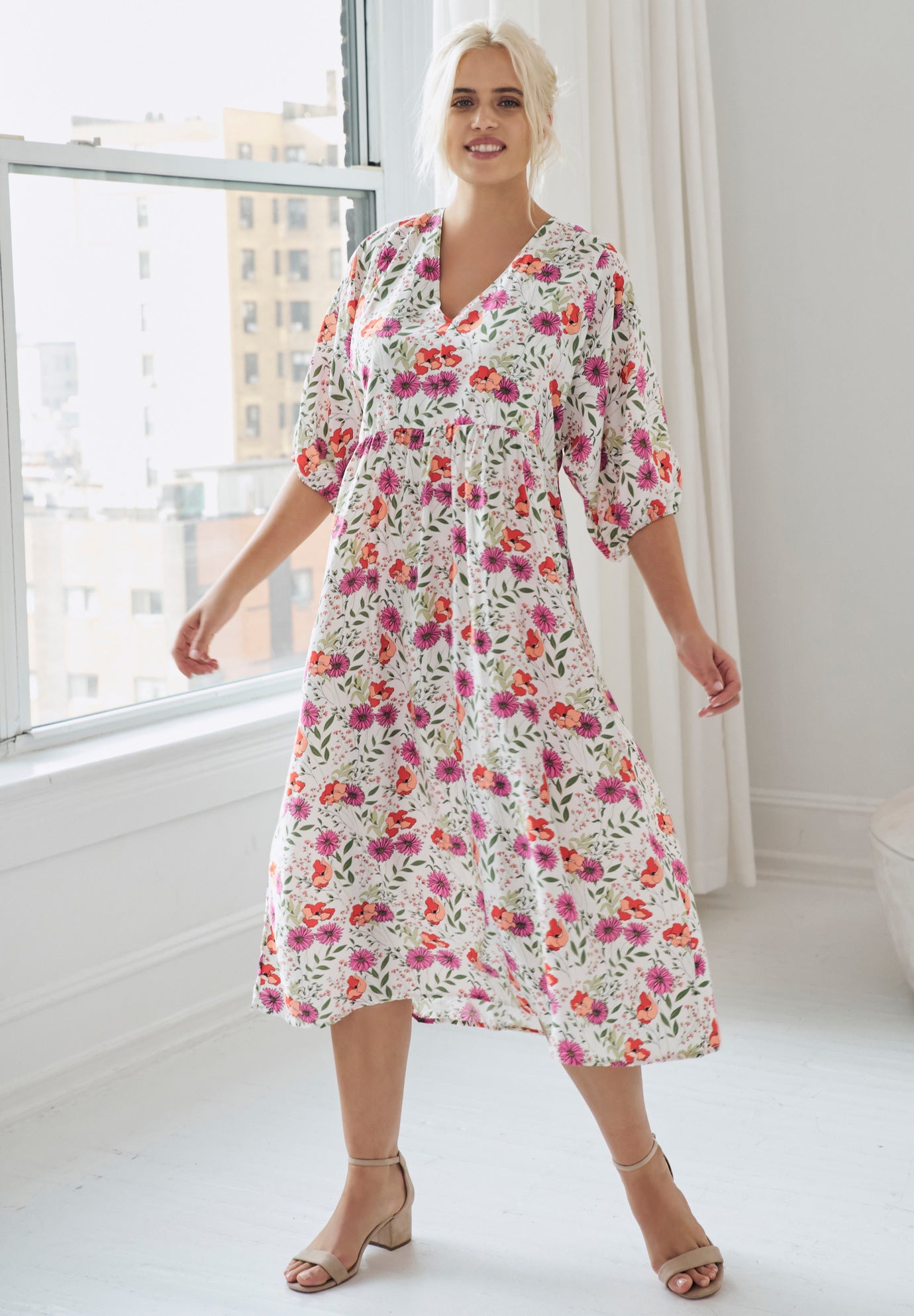 Blouson Sleeve Empire Midi Dress image number 1