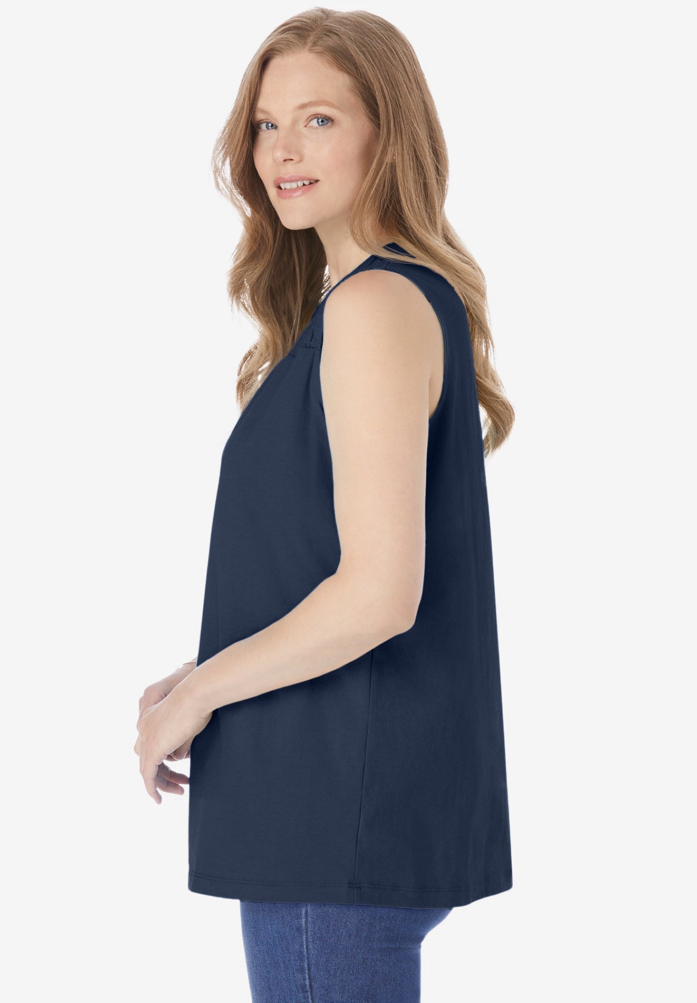 Smocked Henley Tank Top image number 2