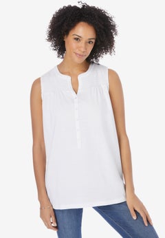 Smocked Henley Tank Top