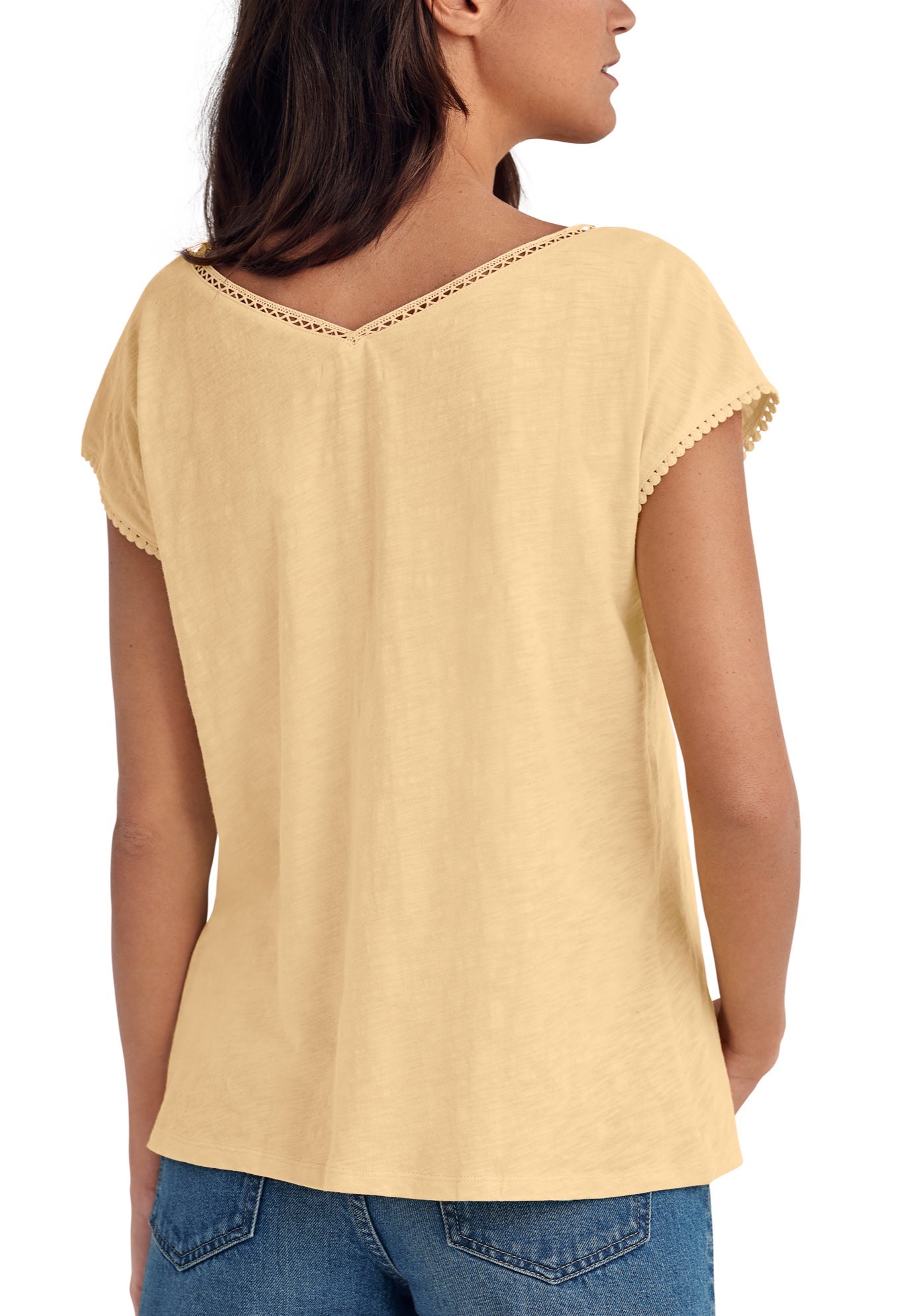 V-Neck A-Line Crochet Trim Tee image number 1