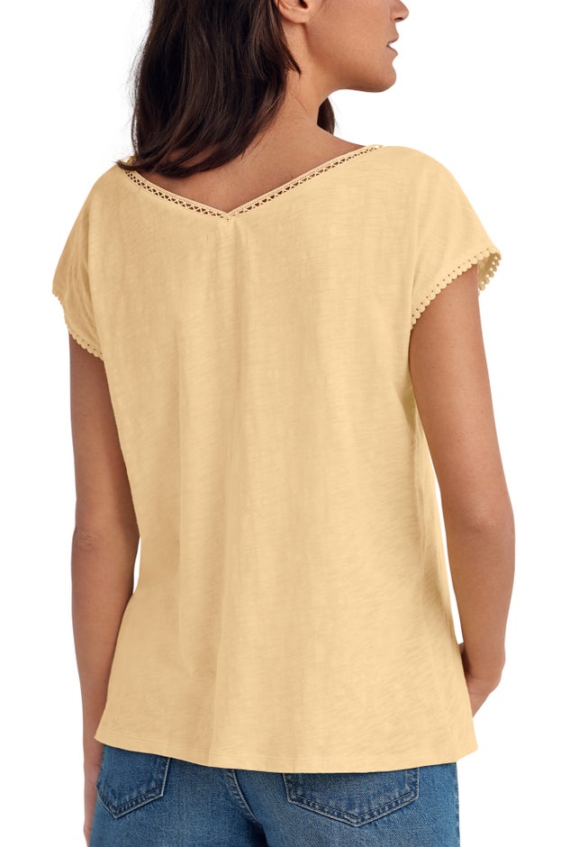 V-Neck A-Line Crochet Trim Tee image number 1