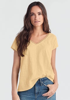 V-Neck A-Line Crochet Trim Tee