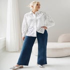 Eyelet Button Front Shirt With Blouson Sleeves image number null