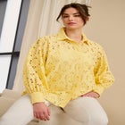 Eyelet Button Front Shirt With Blouson Sleeves image number null