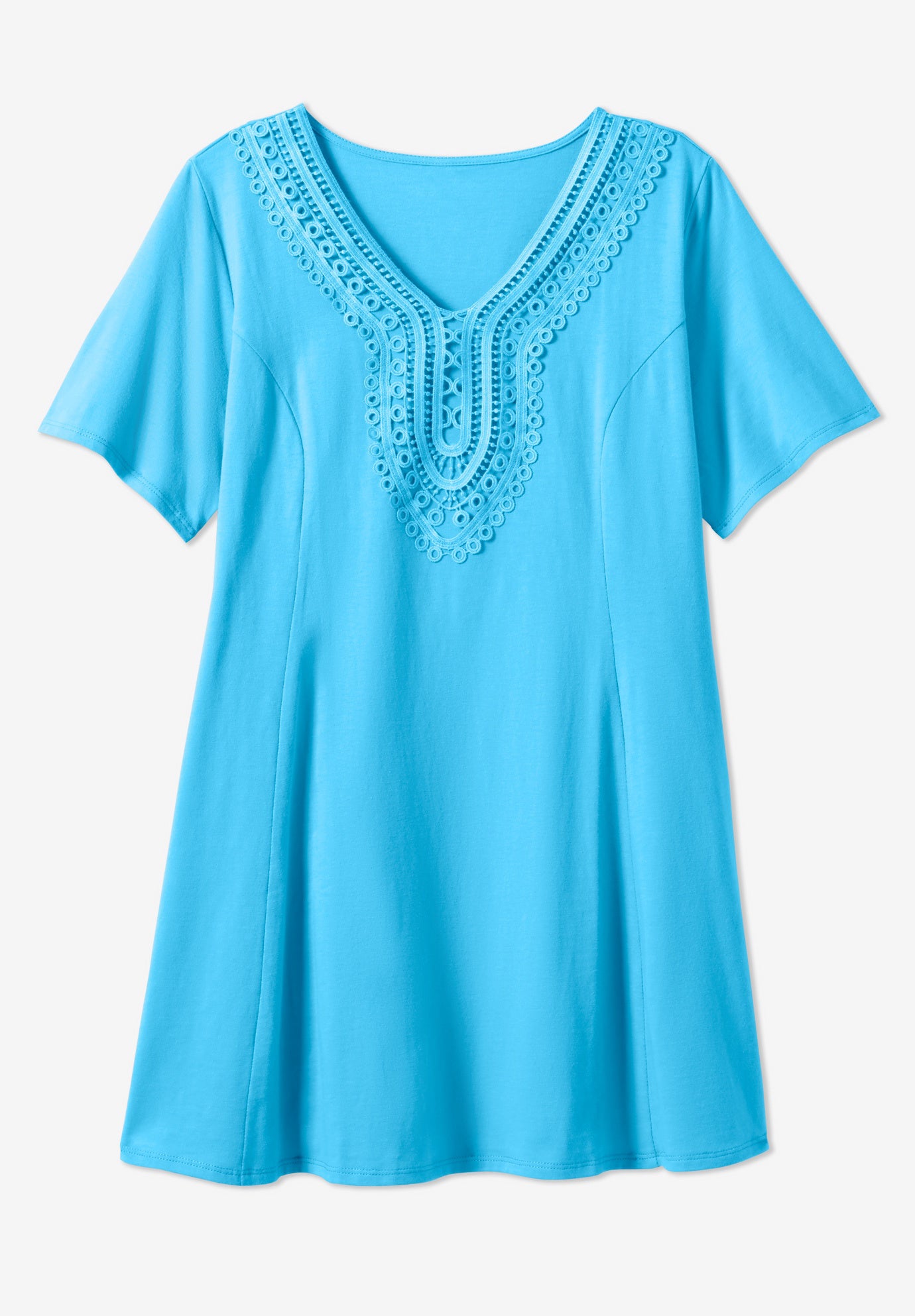 Rounded V-Neck Crochet Tunic image number 3