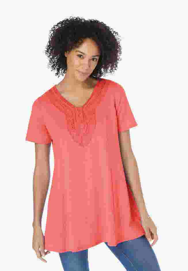 Rounded V-Neck Crochet Tunic image number 0