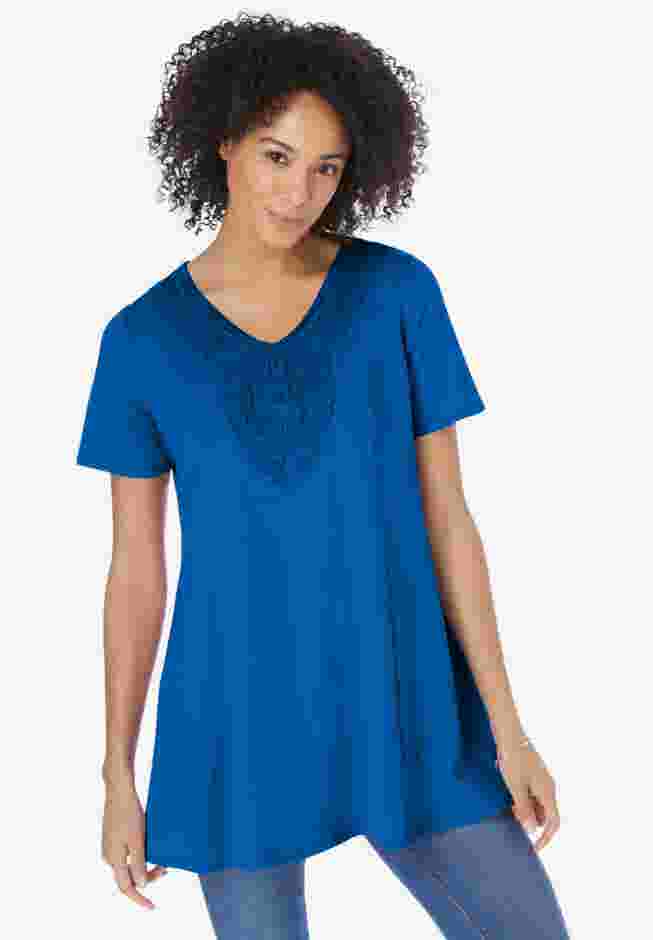 Rounded V-Neck Crochet Tunic image number 0