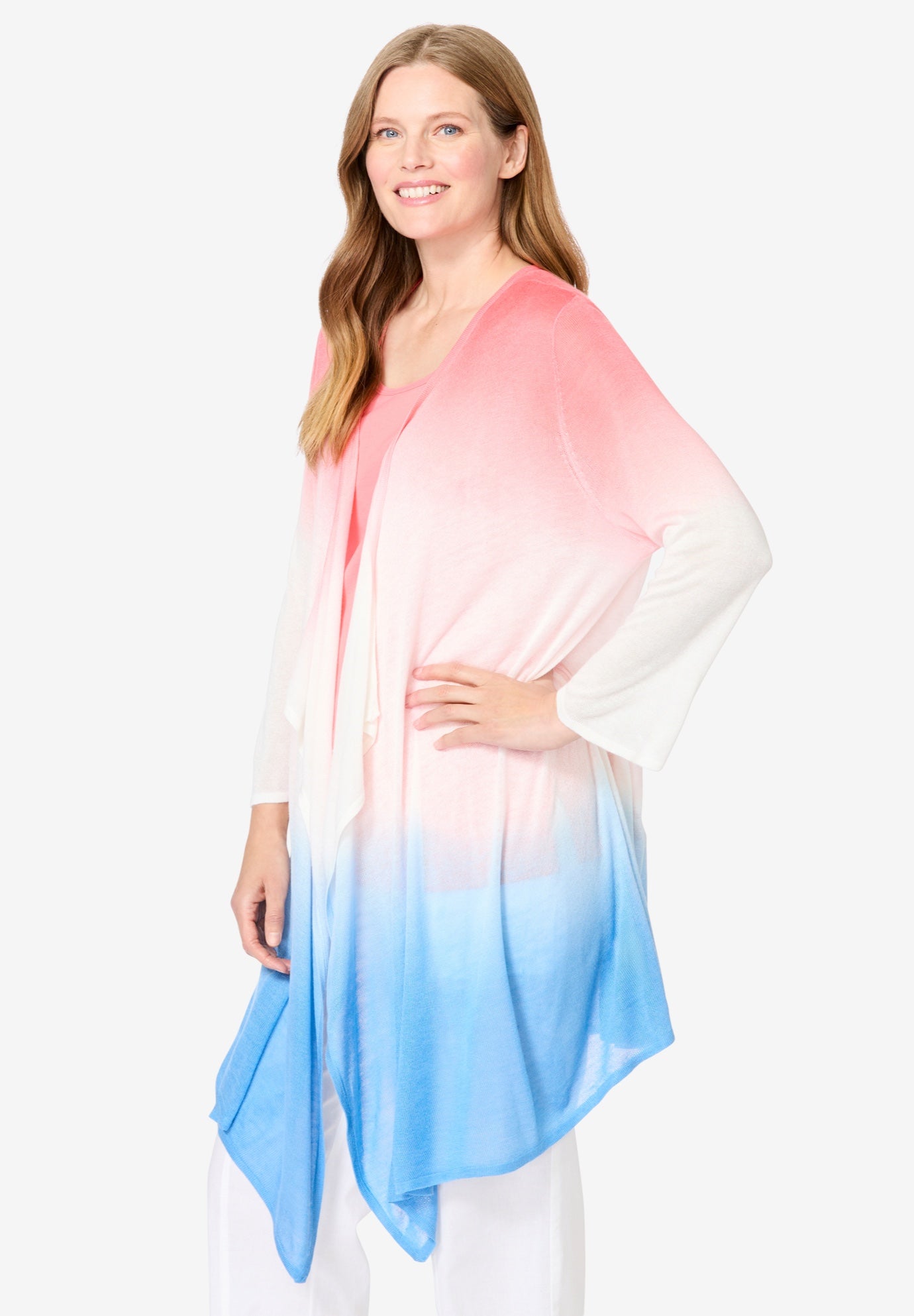 Lightweight Ombr&egrave; Open Front Cardigan image number 2