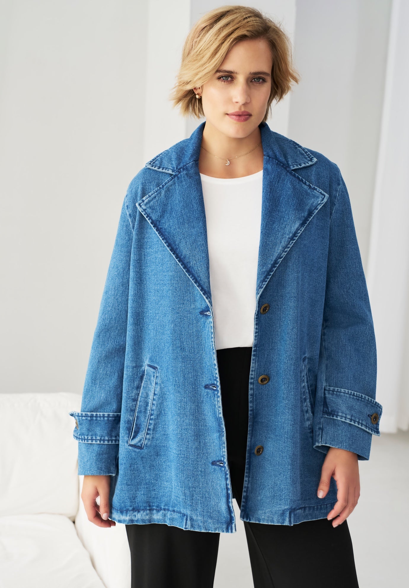 Button Front Denim A-line Jacket image number 0