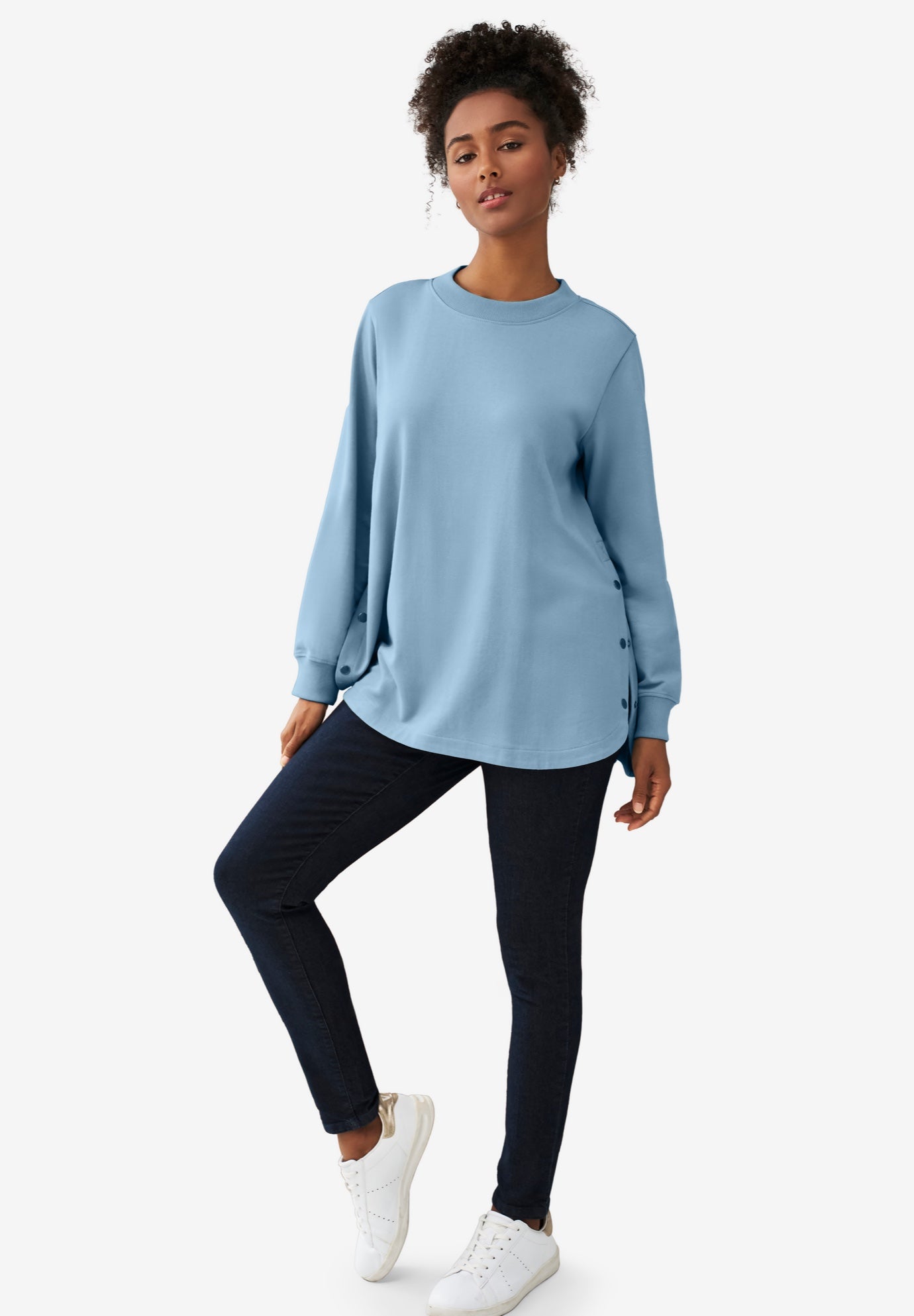 Curved Hem Sweatshirt Tunic With Side Snaps image number 0