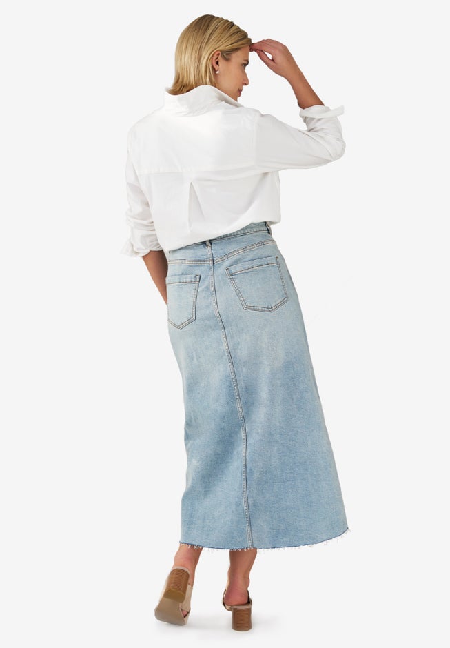 Strecth Denim Mid-rise Maxi Skirt image number 1