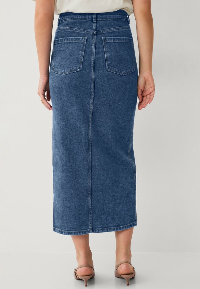 Strecth Denim Mid-rise Maxi Skirt image number 1