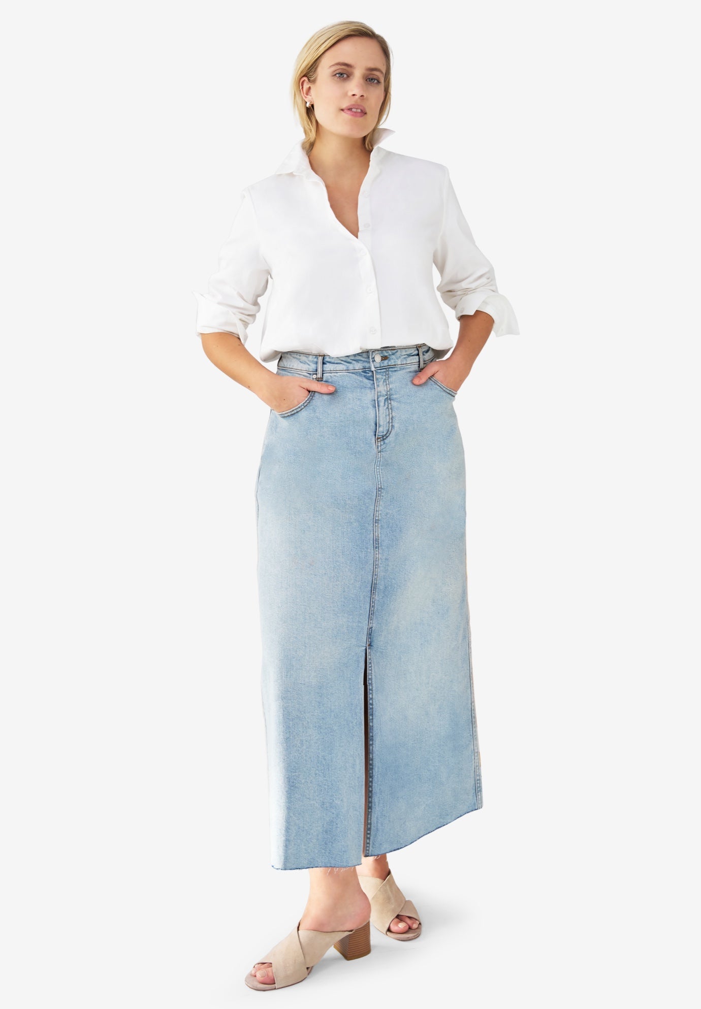 Strecth Denim Mid-rise Maxi Skirt image number 0