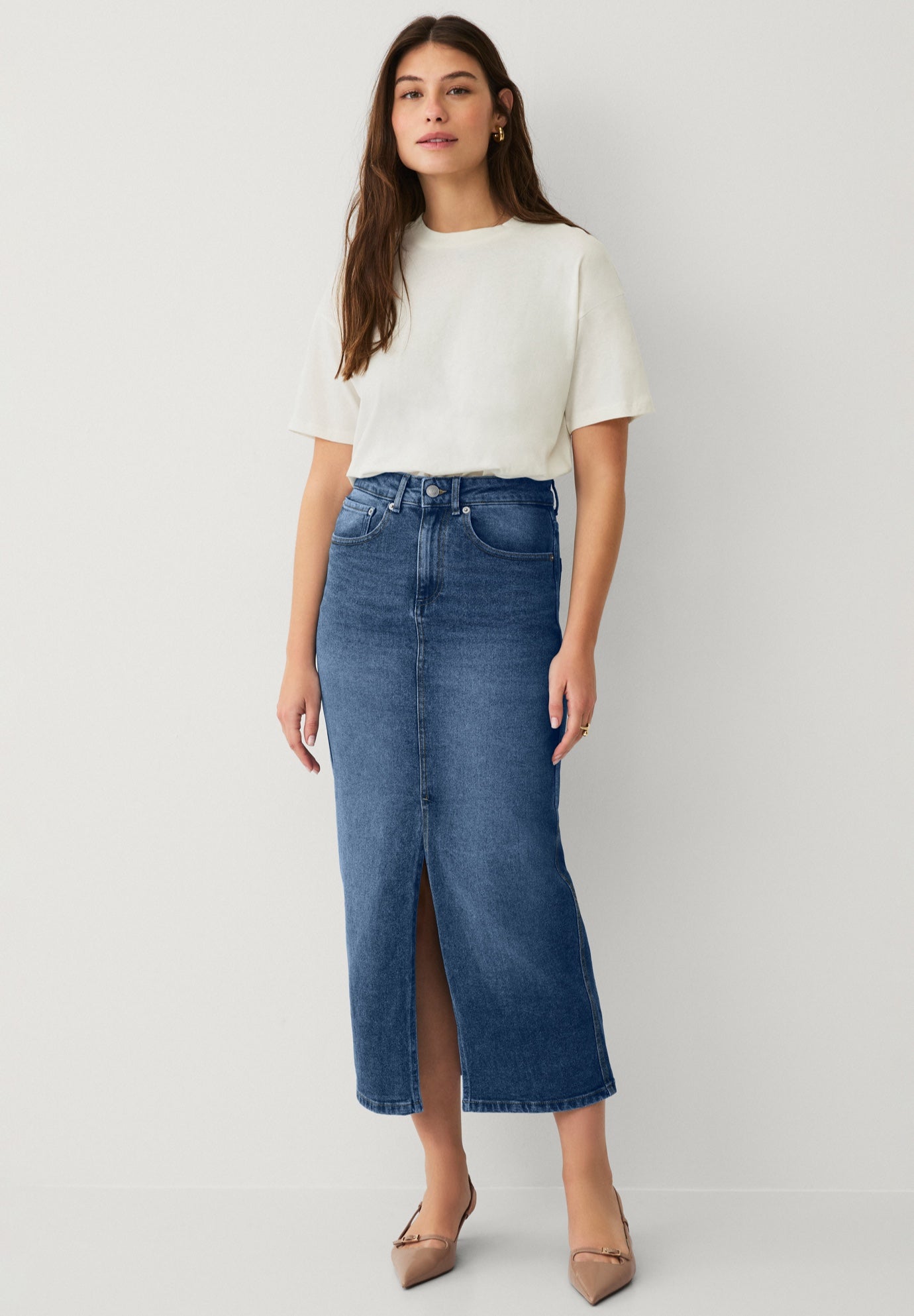 Strecth Denim Mid-rise Maxi Skirt image number 0
