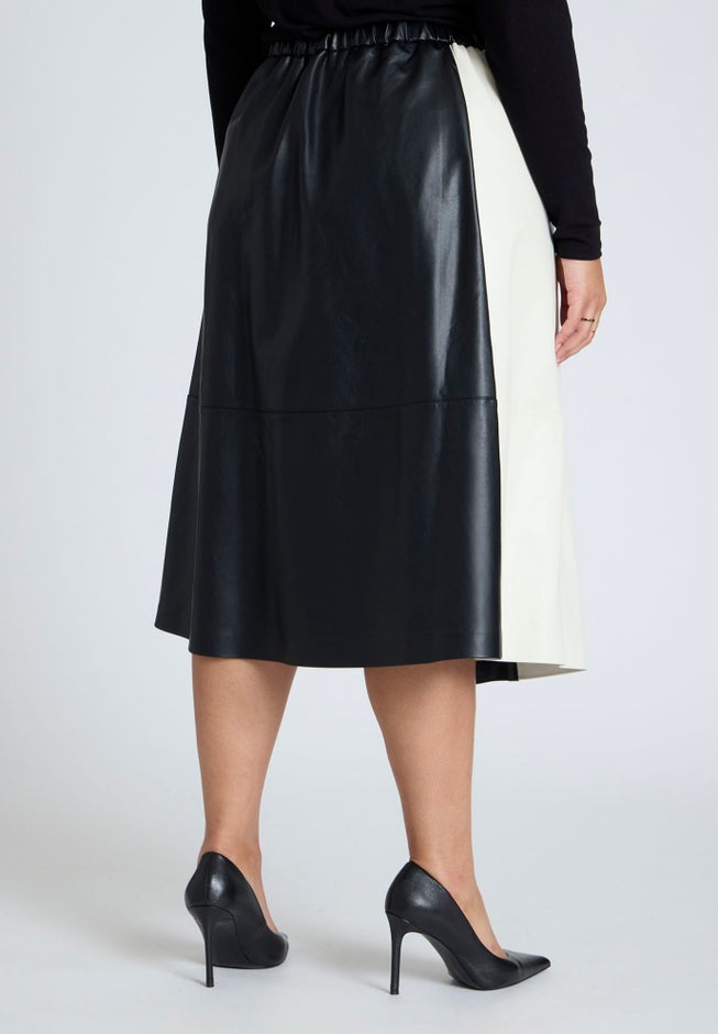 Colorblocked Faux Leather Full Midi Skirt image number null