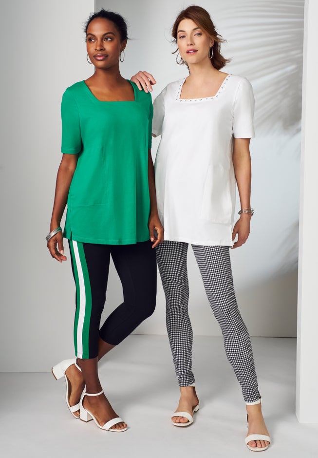 Stretch Cotton Studded Square Neck Tunic image number 2