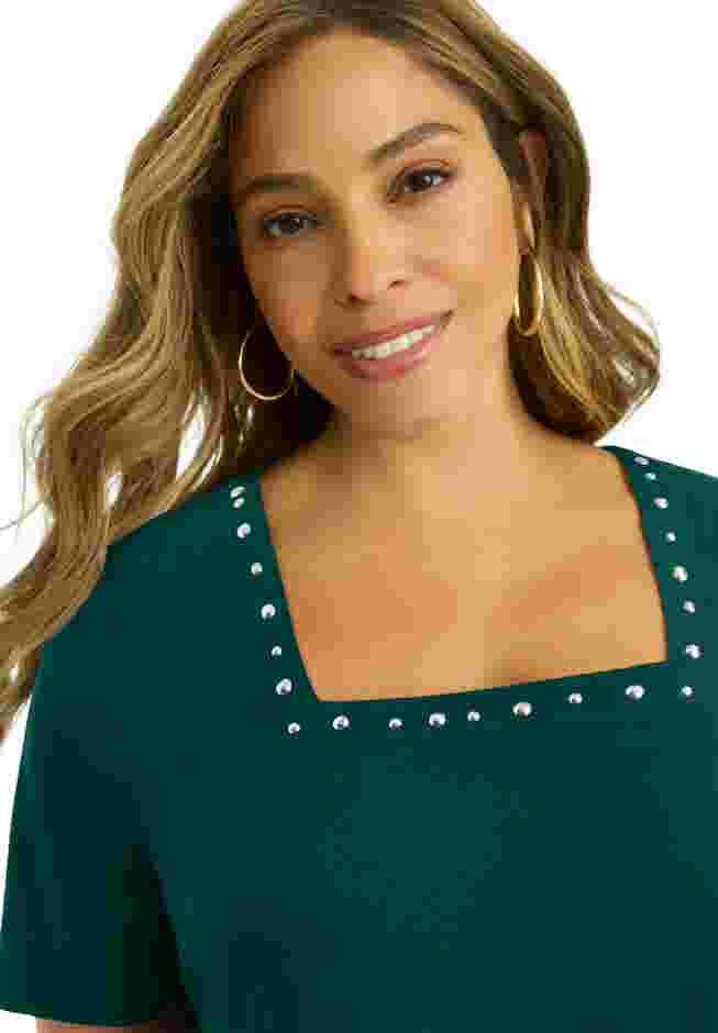 Stretch Cotton Studded Square Neck Tunic image number 3