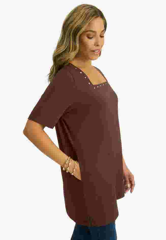 Stretch Cotton Studded Square Neck Tunic image number 1