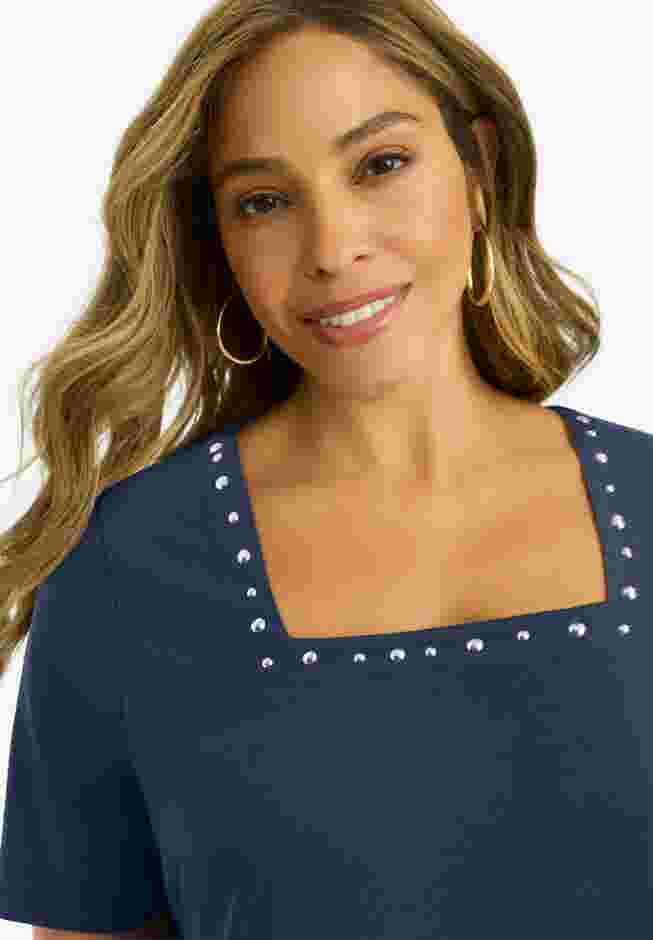 Stretch Cotton Studded Square Neck Tunic image number 3