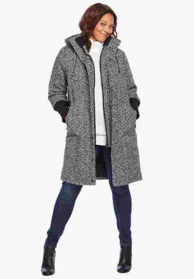 Rib-Knit Trim Wool Coat image number 2
