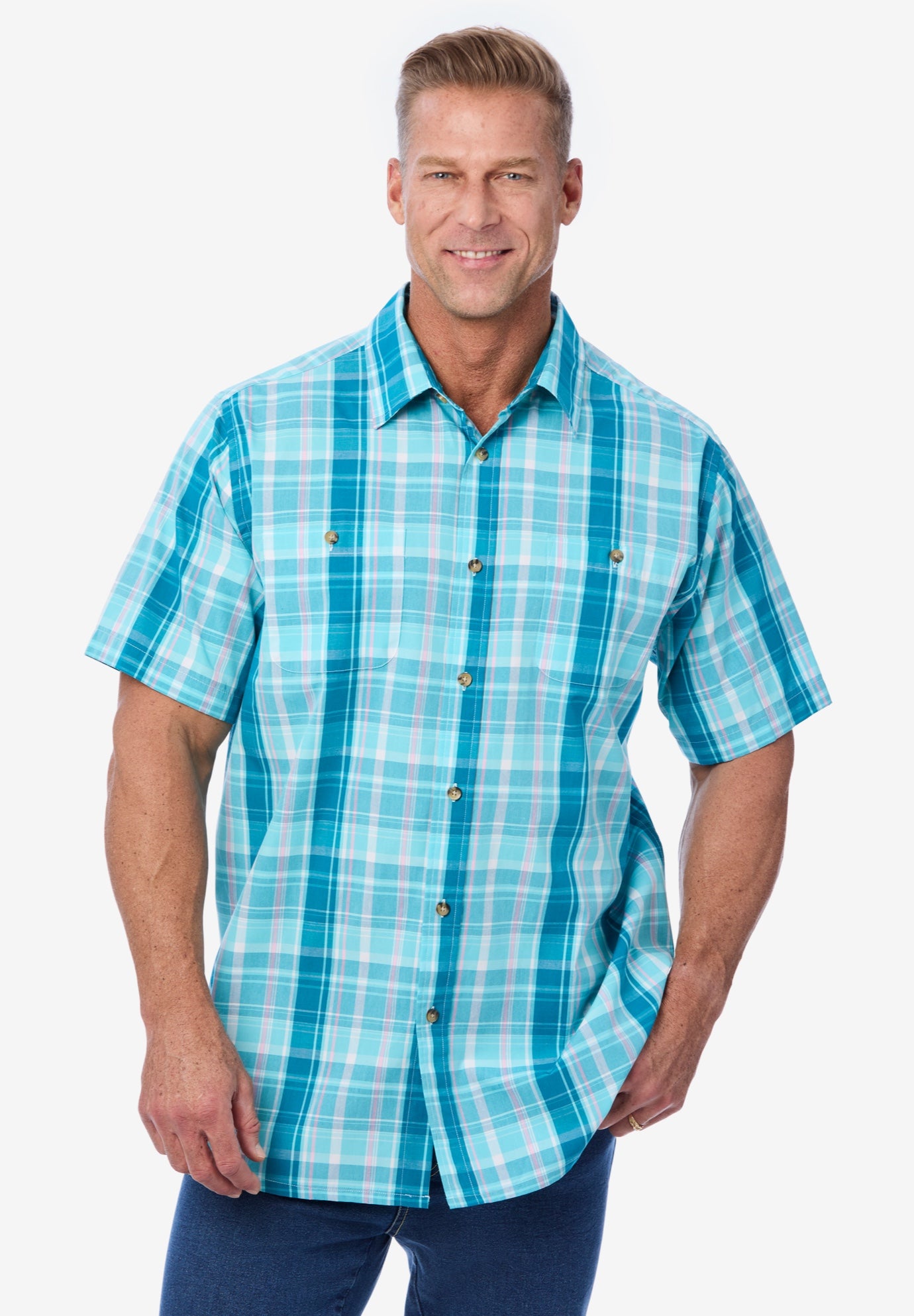 Plaid Wrinkle-Resistant Short Sleeve Button Down image number 3