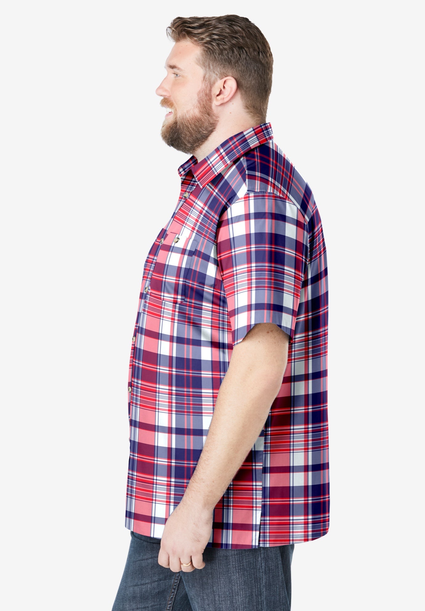 Plaid Wrinkle-Resistant Short Sleeve Button Down image number 2