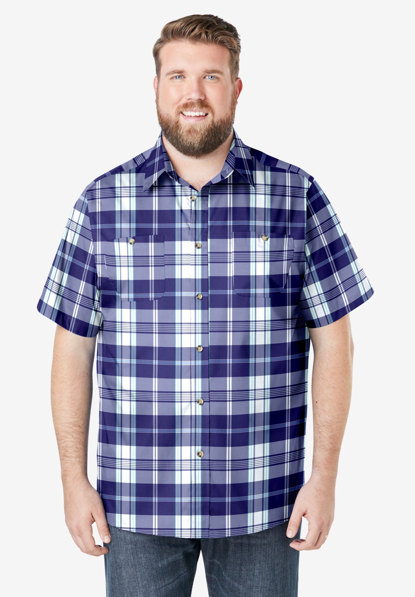 Plaid Wrinkle-Resistant Short Sleeve Button Down image number 0