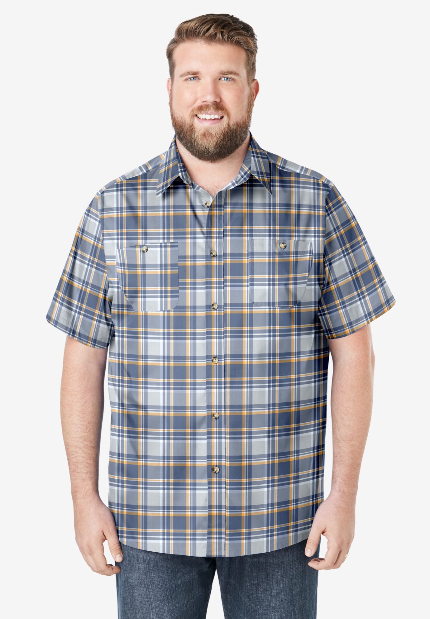 Plaid Wrinkle-Resistant Short Sleeve Button Down image number 0