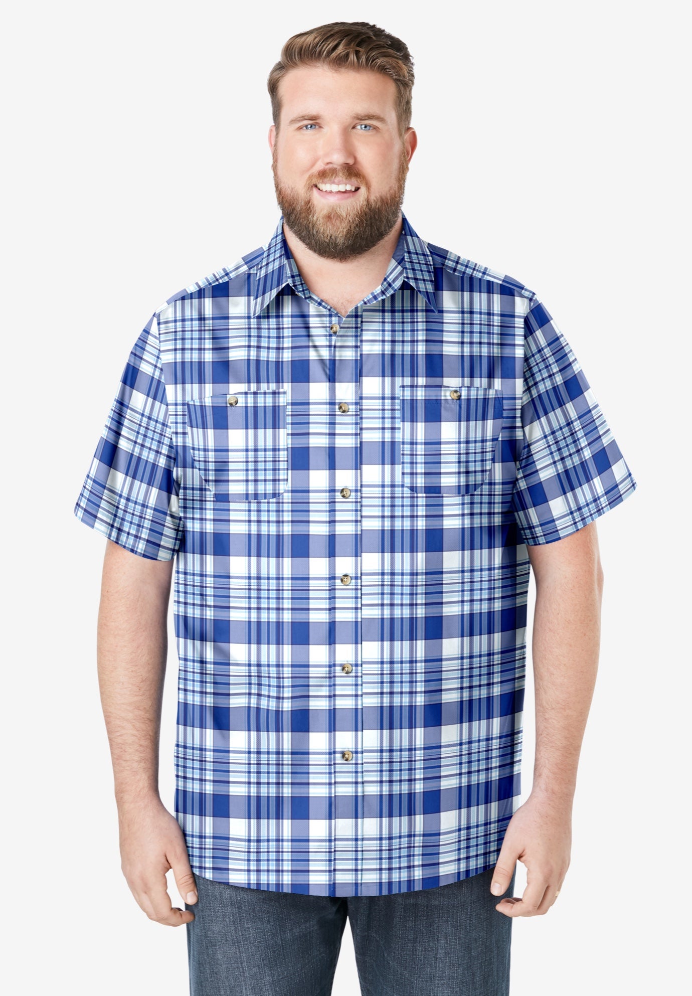 Plaid Wrinkle-Resistant Short Sleeve Button Down image number 0