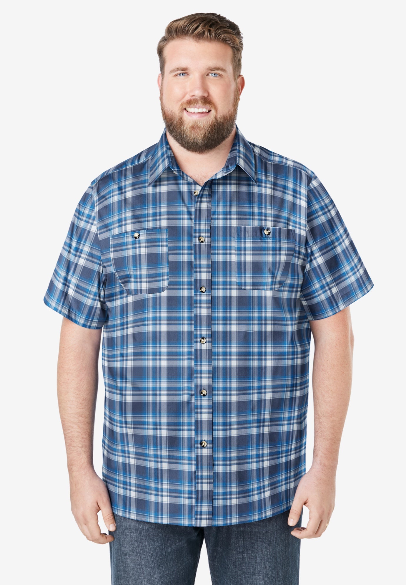 Plaid Wrinkle-Resistant Short Sleeve Button Down image number 0