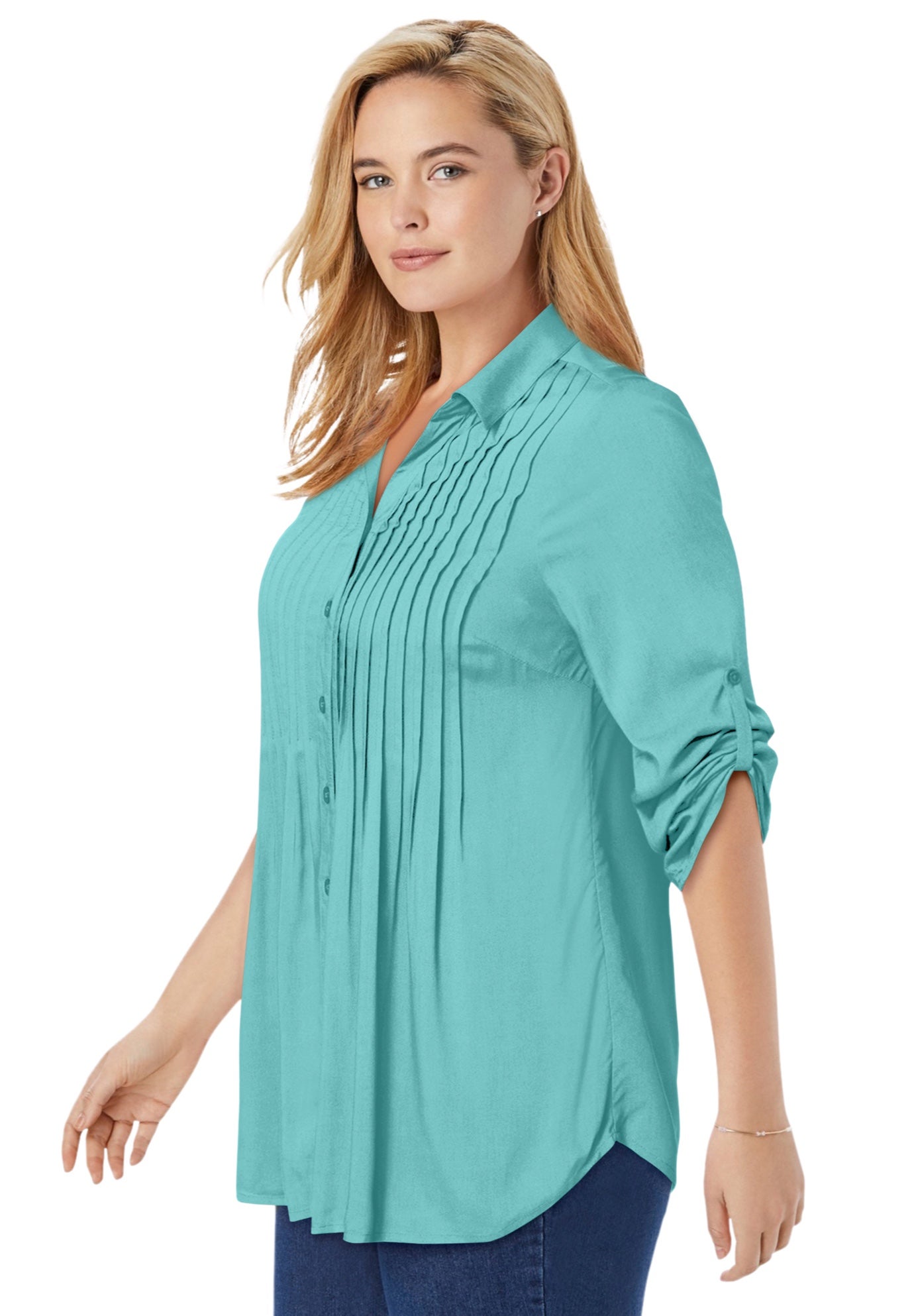 Rayon Pintucked Effortless Tunic Blouse image number 2
