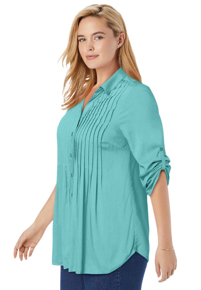 Rayon Pintucked Effortless Tunic Blouse image number 2
