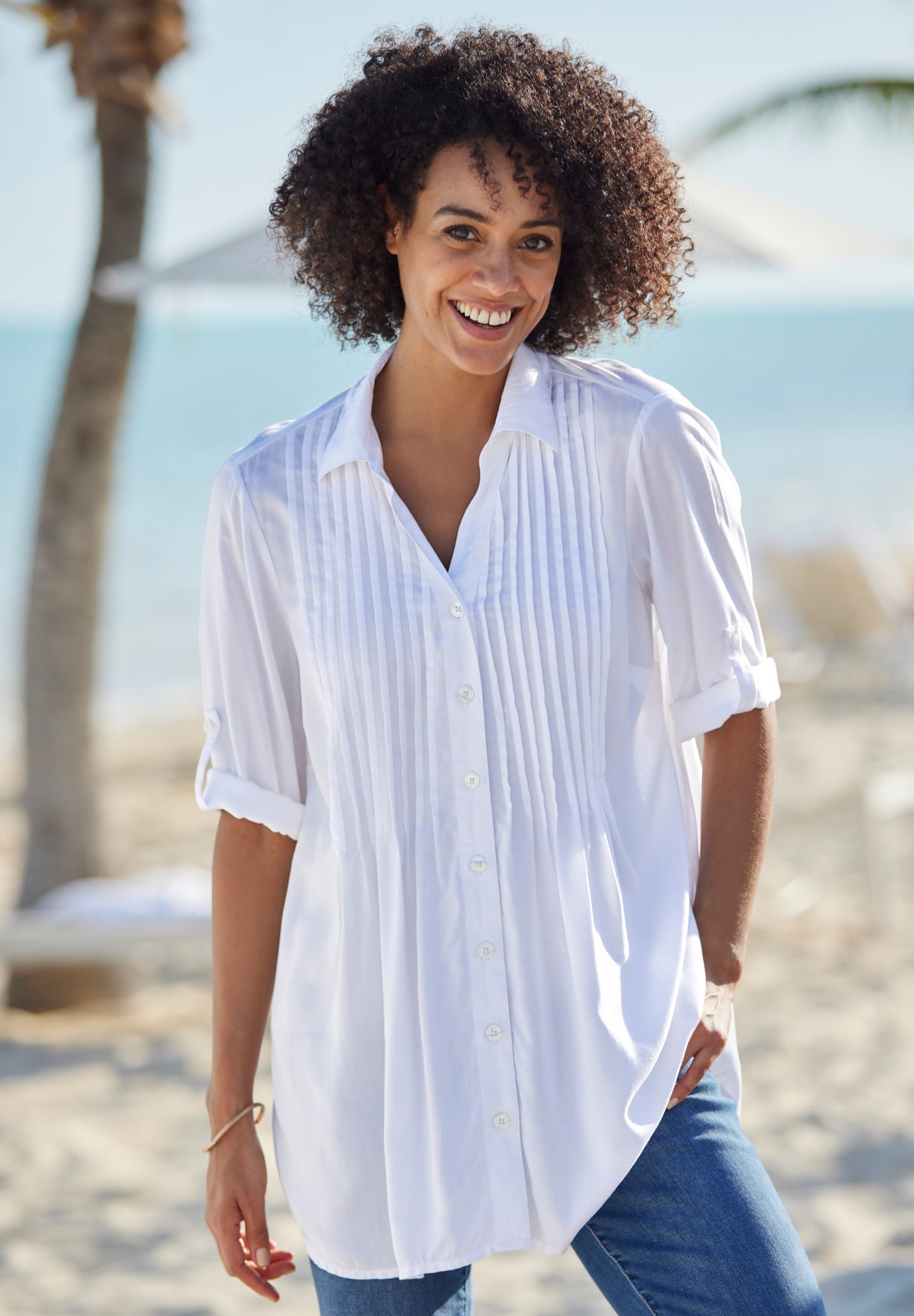 Rayon Pintucked Effortless Tunic Blouse image number 0