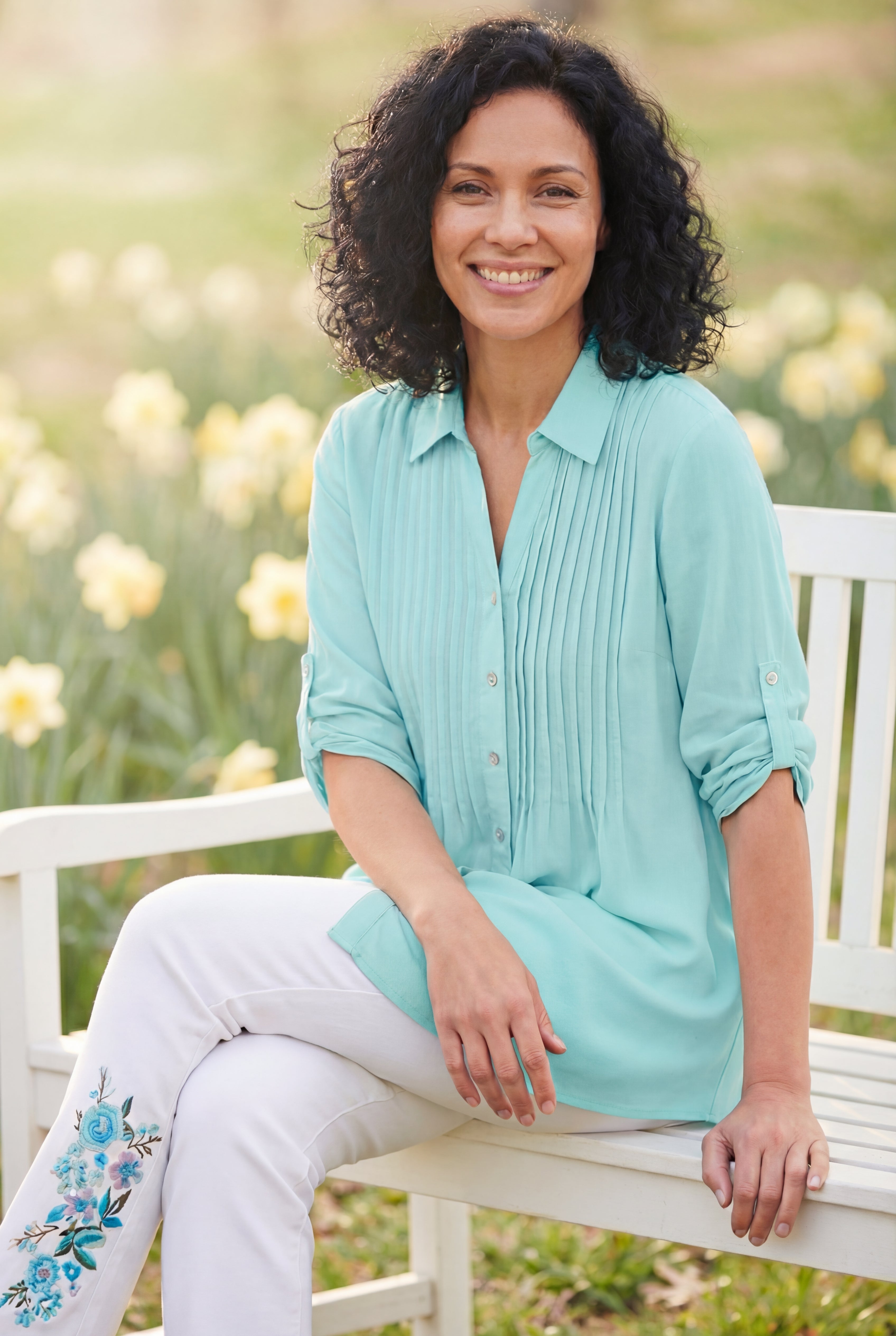 Rayon Pintucked Effortless Tunic Blouse image number 0