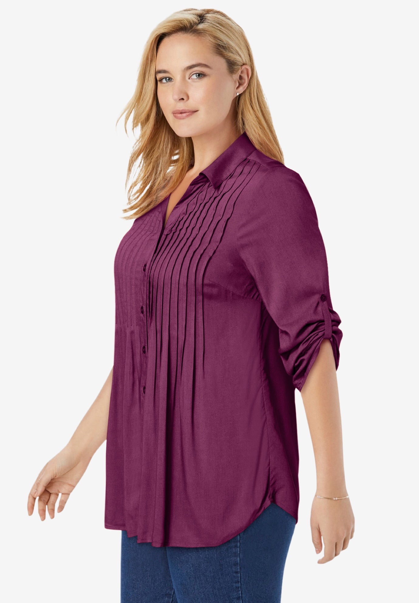 Rayon Pintucked Effortless Tunic Blouse image number 2