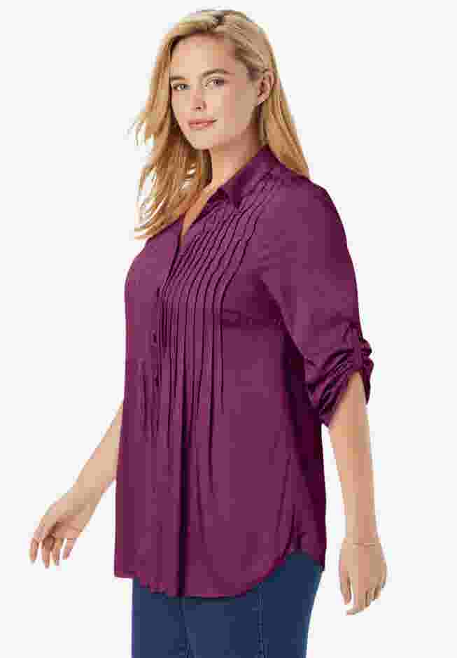 Rayon 7-Day Pintucked Tunic Blouse image number 2