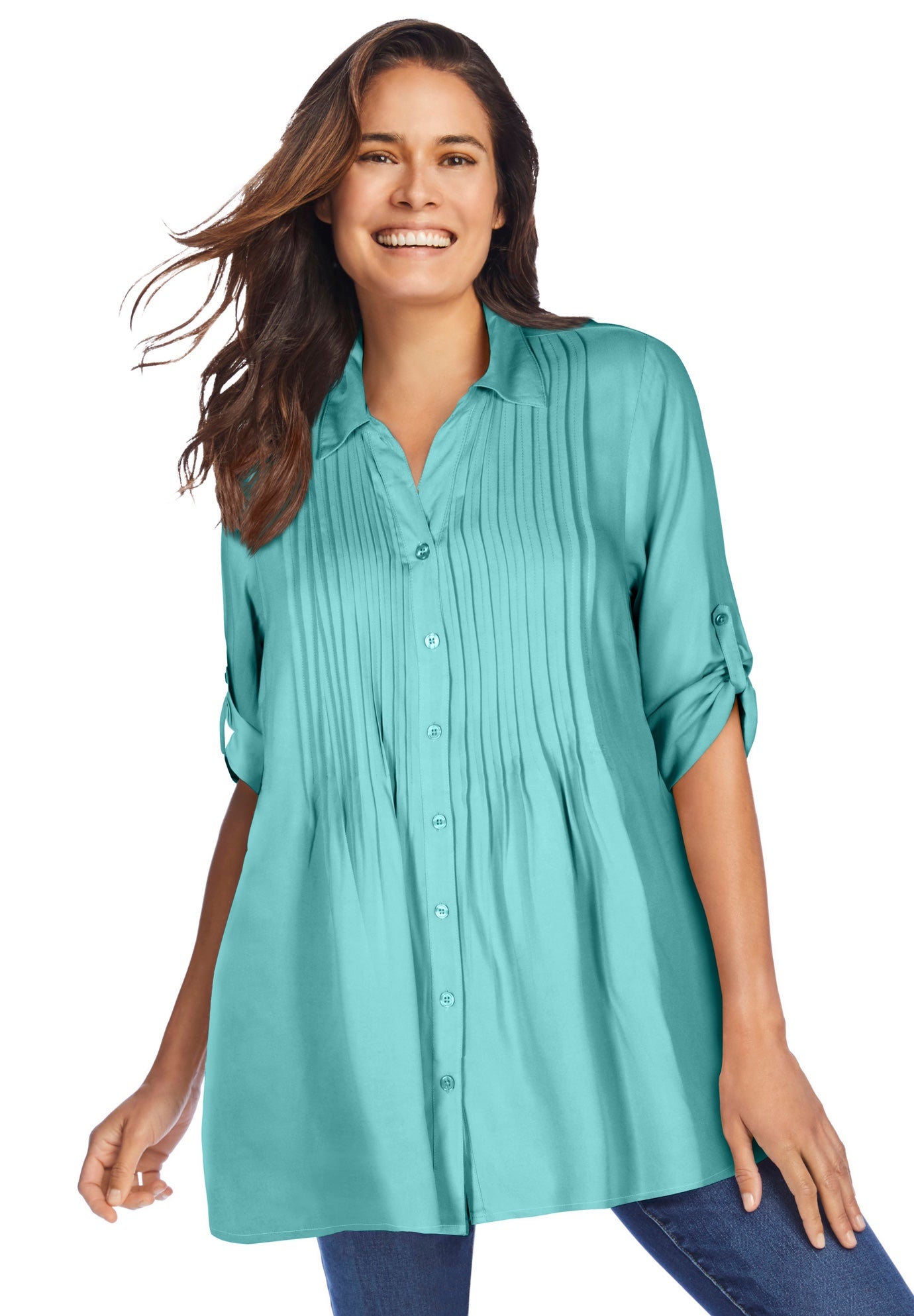 Rayon Pintucked Effortless Tunic Blouse image number 0