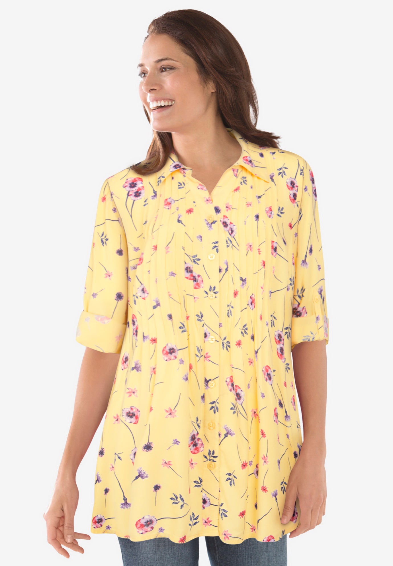 Rayon Pintucked Effortless Tunic Blouse image number 0