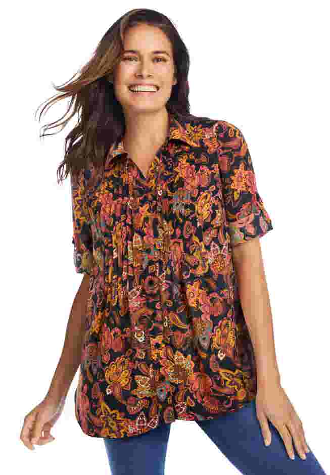 Rayon 7-Day Pintucked Tunic Blouse image number 0