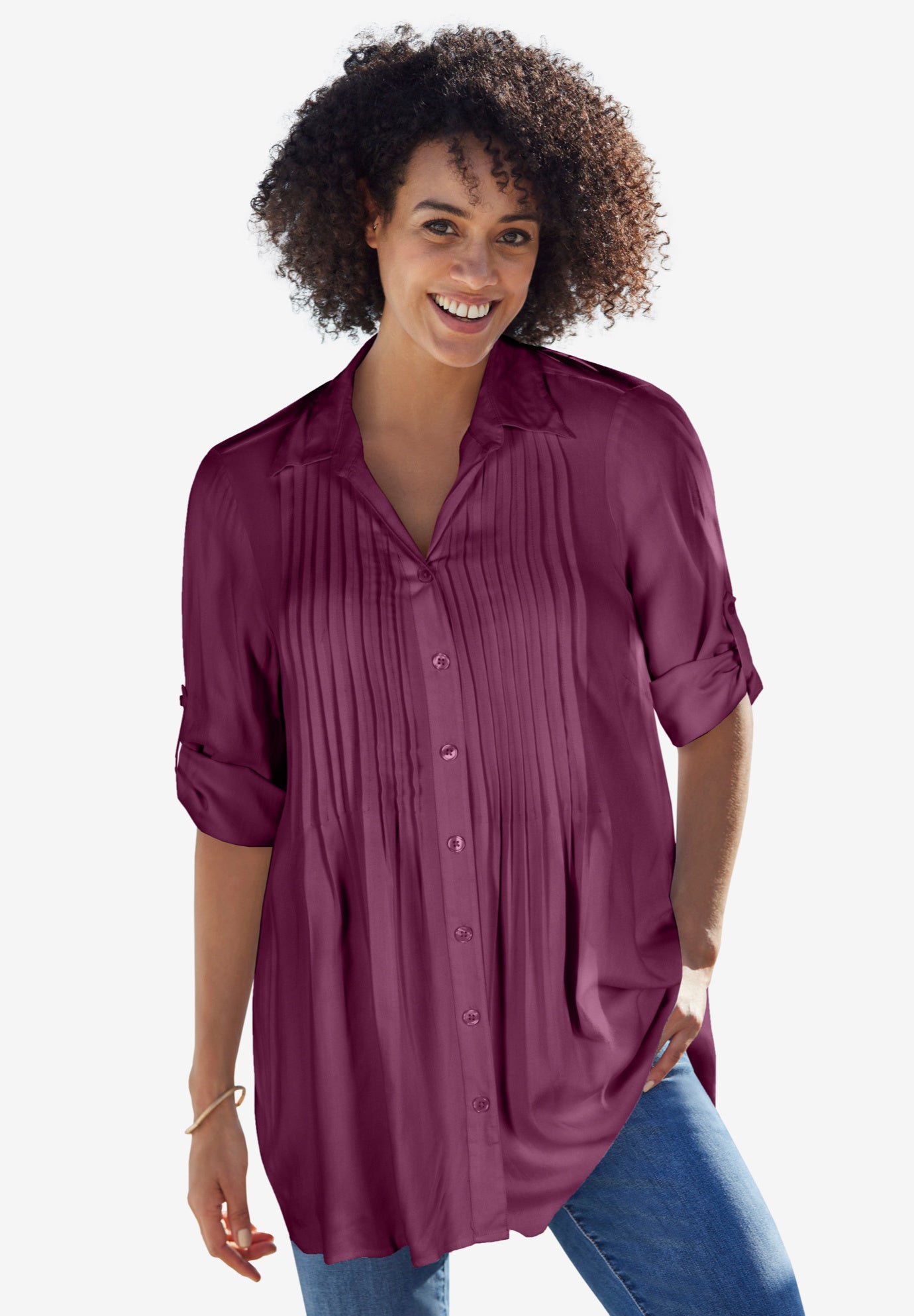 Rayon Pintucked Effortless Tunic Blouse image number 0