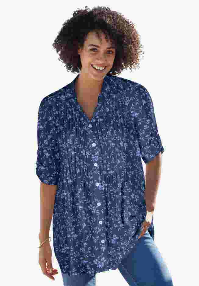 Rayon 7-Day Pintucked Tunic Blouse image number 0