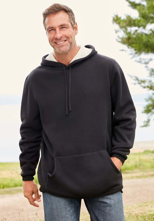 Sherpa-Lined Thermal Waffle Pullover Hoodie image number 1